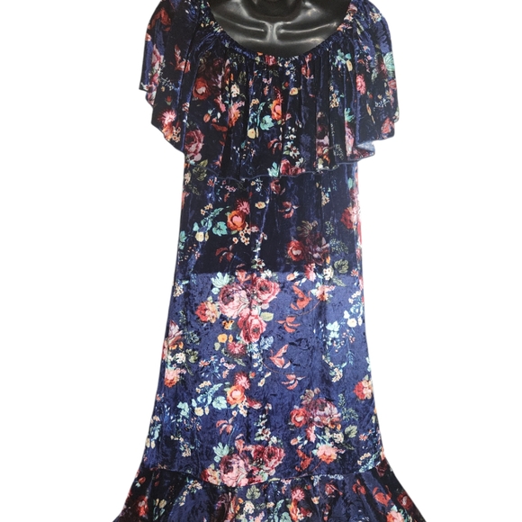 LulaRoe Cici Navy Velvet dress, Size XL Flounce Ruffle off the shoulder Velour - Picture 3 of 11